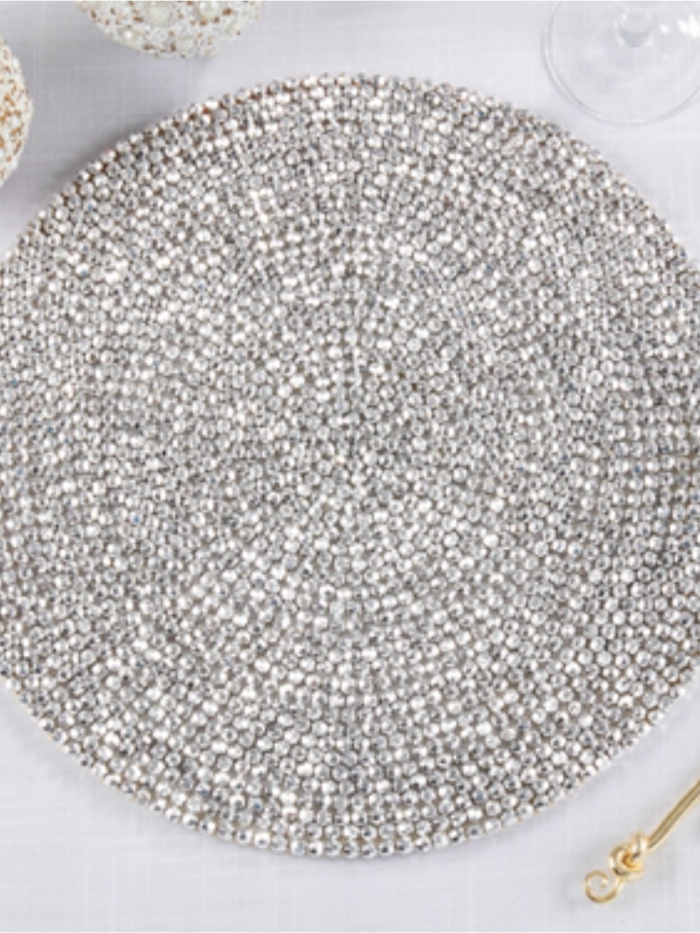 Silver Beaded Round Placemat - Elegant Table Accent 15” plastic beaded set of 4